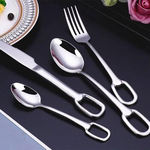 4Pcs/Set Stainless Steel Portable Cutlery Set,Modern Tableware Silver Dinner Knife and Fork Dinner Set Travel Dinnerware
