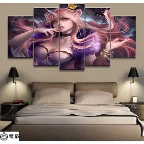 5 Piece Pink Unicorn Maiden Animation Canvas Printed Wall Pictures Home Decor For Living Room Poster Canvas Wholesale
