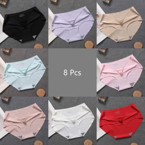 8 Pcs Womens panties ice silk seamless comfortable female underwear sexy middle waist plus size ladies lingerie breathable soft