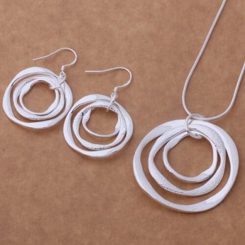 AS353 Silver Color Jewelry Sets Earring 542 + Necklace 200 3 circles Jewelry Sets Factory wholesale quality gifts