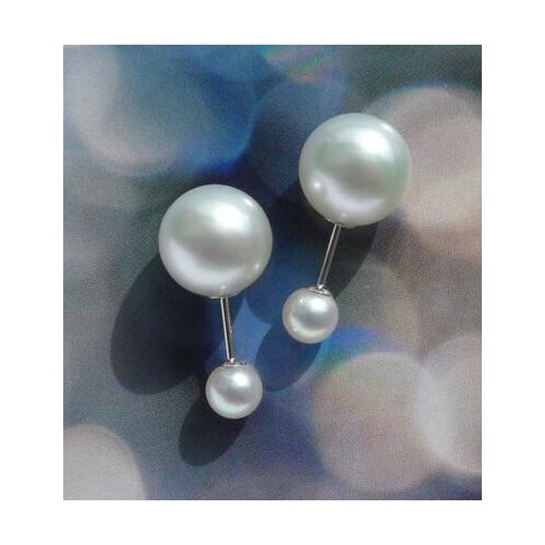 Free shipping luxury Noble jewelry Genuine White Real South Sea Akoya Double Sided Pearl Ear Stud Earrings AAA 18k