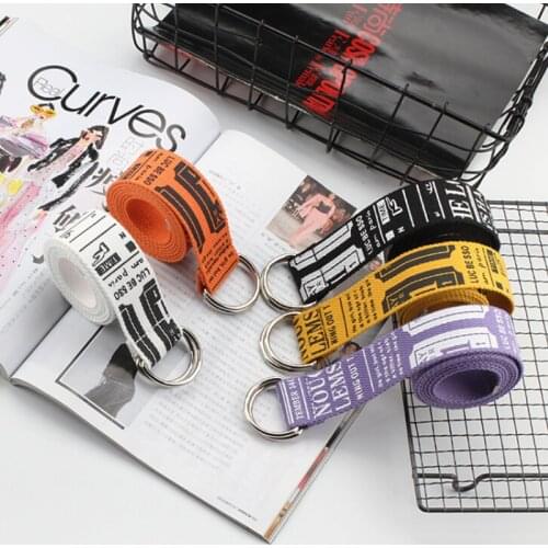 Belt Punk Street Letter Printed Double D Ring Canvas Long Belts Fashion 1PC
