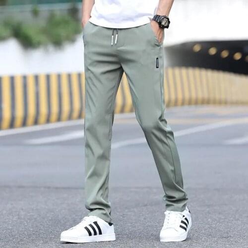 Hot Sale Mens Trousers Elastic Waist Drawstring Casual Sports Thin Breathable Quick Drying Daily Summer Male Pants Plus Size