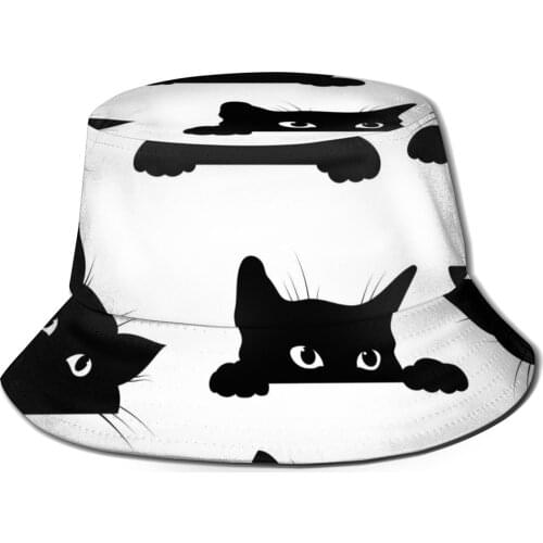 CINESSD Black Cats Looking Out Of The Corner Bucket Hat Summer Hats Fisherman Hat Foldable Women Men Sunscreen Shade Caps