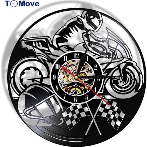 Motorbike Decorative Clock Motorcycle Vinyl Record Wall Clock Modern Design Motorcyclist Racer Rider Gift Living room Home Decor