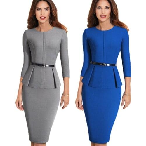 Women Elegant Work Business Office Formal Belt Party Bodycon Pencil Sheath Dress