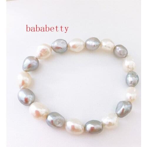 Beautiful new natural 9-10mm White and Gray Baroque Pearl Stretch Bracelet Bungee cord