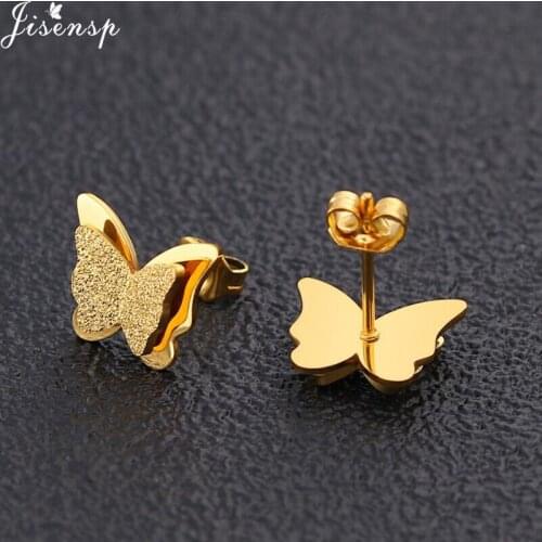 Jisensp Trendy Crystal Double Layers Butterfly Stud Earrings Delicate Butterfly Earrings Bohemian Jewelry for Women Lovers Gift