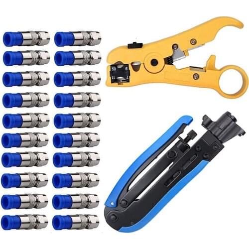 Coaxial Compression Tool Coax Cable Crimper Kit,F-Type Crimper Cable Tech And Adjustable RG6 RG59 RG11 75-5 Stripper
