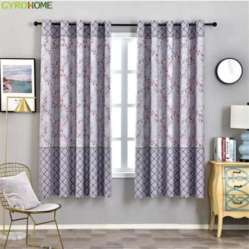 GY2808 Gray Plum Flower Printed Short Curtains Living Room Kitchen Bedroom Window