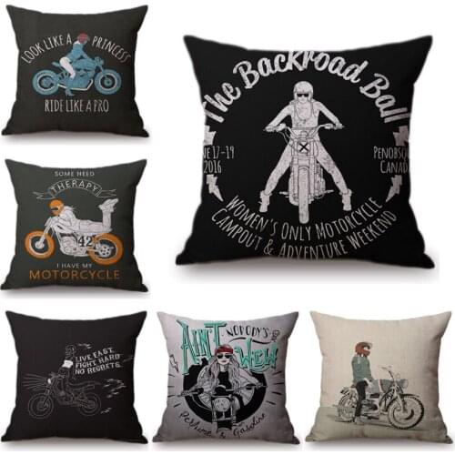 Fashion Girl Ride Motorcycle Style Cushion Covers Pillow Case Europe Letter Cartoon Decor Housse De Coussin Home Textile