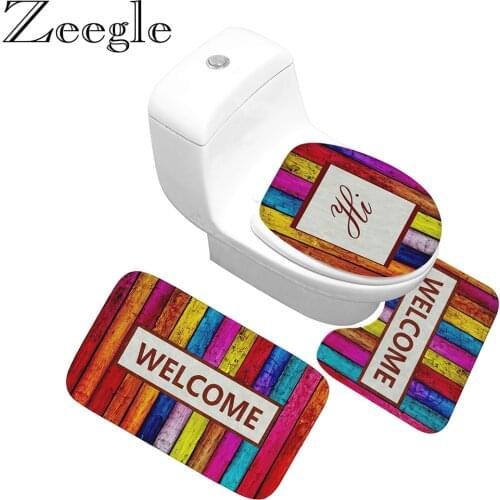 Zeegle 3Pcs/set Bathroom Mat Set Anti Slip U Shaped Bath Mat Coral Fleece Floor Mats Washable Bathroom Toilet Rug