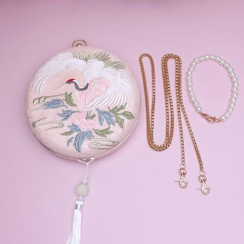 2021 Brand New Dropship Sale Chinese Leisure Crane Flower Handbags Ladies Bags Women Casual Round Circular Bag Purse Packages