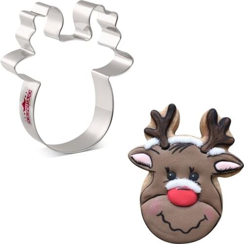 KENIAO Deer Head Cookie Cutter For Christmas Party - 10.2 x 8.6 CM - Biscuit Fondant Bread Cutter - Stainless Steel