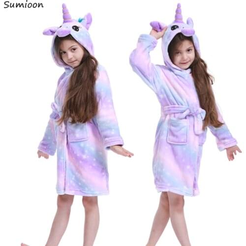 Autumn Winter Kids Sleepwear Robe 2020 Flannel Bathrobe For Girls 3-11 Year Teenager Children Kigurumi Unicorn Pajamas For Boys