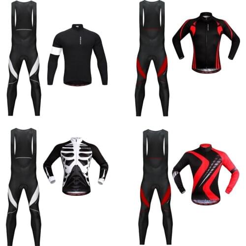 Professional Breathable Outdoor Sports Long Sleeve Cycling Jersey and 3D Padded Braces Tights