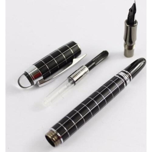 School Pen Point Round Thin Tip Elegant Baoer Black Silver Cross-line Pen 79 Fountain Pen Iridium Nib Cartridge Converter Refill