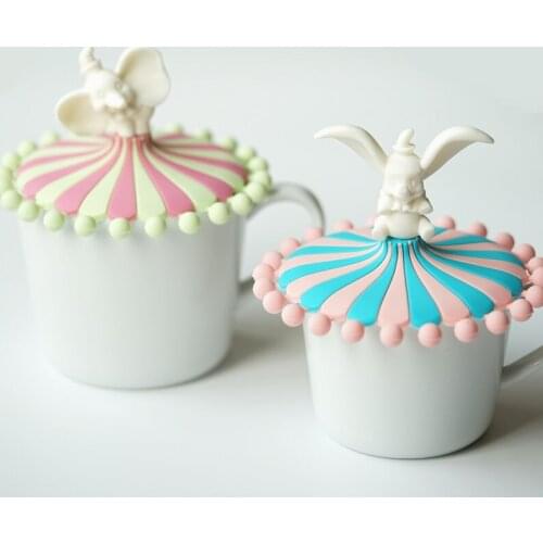 Dumbo Silicone Heat Resistant Cup Lid Circus Mug Cover Dustproof Safe Friendly Japan Style 10CM Dia Drinkware Accessories