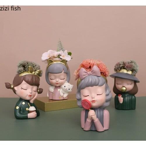Cute Potted Plants Flowers Vase Crafts Ornaments Resin Flower Arrangement Desk Decor Lovely Girly Vases Living Room Decoration
