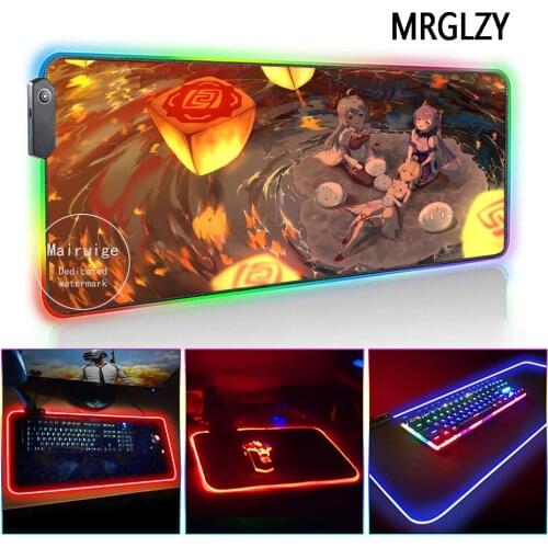 MRGLZY LED Light RGB Gamer Genshin Impact Anime Sexy Cute Girl Large Mouse Pad Desk Mat Gaming Accessories for Laptop Keyboard