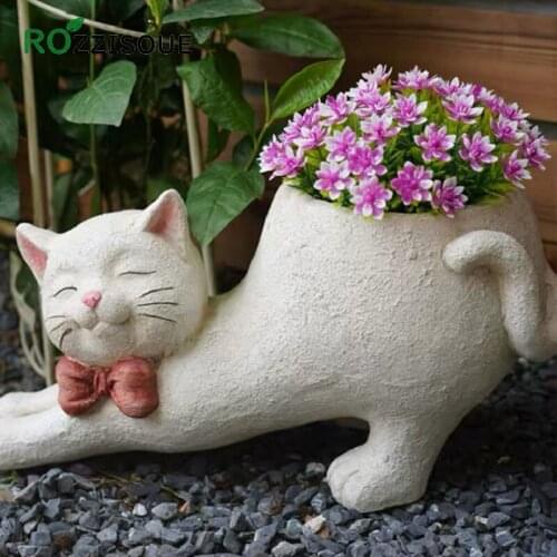 Creative Sleeping Cat Flower Planting Pots Garden Vase Decoration Terrace Outdoor Layout Cute Personality Flowerpot Decor Vase