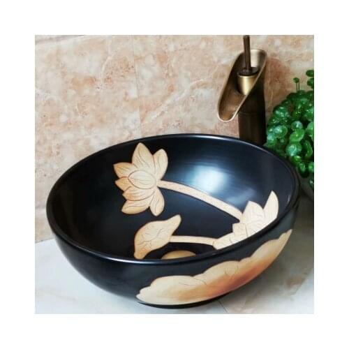 Bathroom Artistic Ceramic Vessel Sink Bowl Faucet & Pop-up Drain Combo AB204