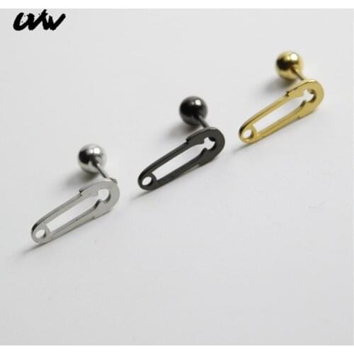 UVW021 2pc Trendy Surgical Steel Paper Clips Pin Letter Ear Stud Cartilage Piercing Earrings for Women Ear Pendientes Brincos