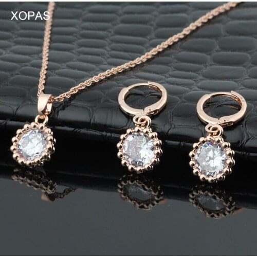 Round fashion design personality shiny wedding party copper earrings for women 585 rose gold color Cubic zirconia jewelry