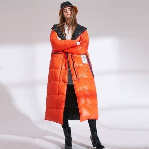 Bella philosophy 2019 women fashion double size winter warm down coat lady long 90% white down jacket female red hooded outwear