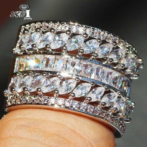 YaYI Jewelry Fashion Christmas Present 9.5 CT White Zircon Stamped S925 Silver Color Engagement Woman Wedding Party Rings Gifts