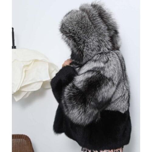 Winter Warm Real Fur Coat Female Hooded Silver Fox Women Outwear Custom Made Xxxxxl