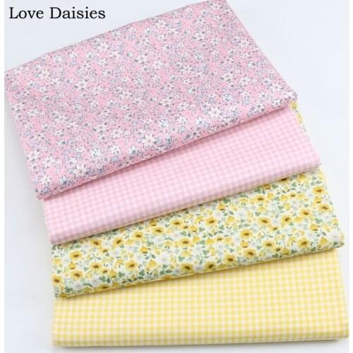 100% Cotton Pastoral PINK YELLOW Small Flowers Lattice Check Fabric DIY for Kids Bedding Dress Blouse Handwork Decor Craft Cover