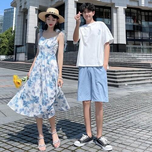 2021 sweethearts outfit male T female sling gentle wind dress couples clothes couples clothing