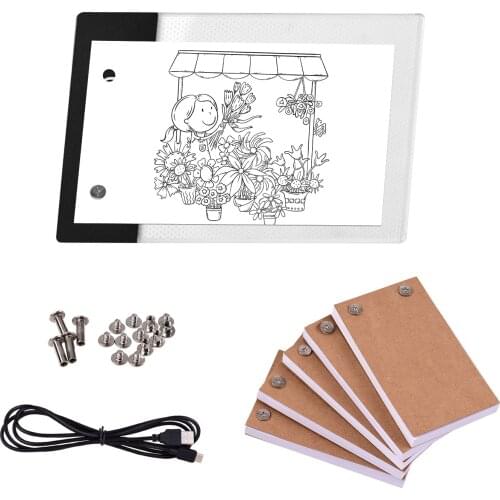 300 Sheets Paper Flipbook Mini LED Light Pad Flip Book Kit with Hole Design 3 Level Brightness Control Light Box Binding Screws