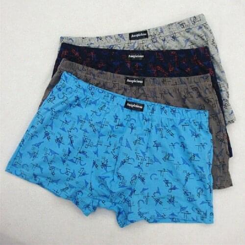 4Pcs/Lot MenS Underwear Shorts Boxer Shorts 95% Cotton Mid-Waist Printed Large Size Fatty MenS Shorts