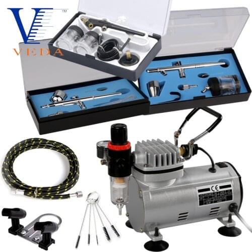 AC-18B-SETB 3pcs Airbrush+Airbrush Compressor+Air Hose+Mini Airbrush Holder+Airbrush Cleaner Kits Fashion Spray Gun Suit For Art