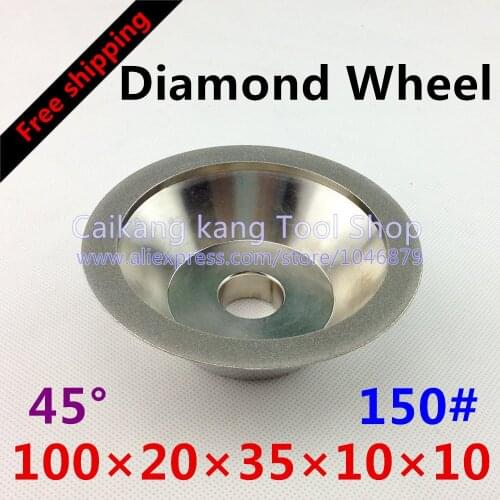 Free shipping New 150 # Diamond Wheel 45 degrees Plating Milling the end face Grinding 150#-100*20*35*10*10