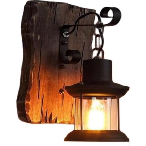 Wood LED Wall Lamp Retro Loft Industrial Wooden Interior Wall Lights Home Decoration for Living Room Bedroom Aisle Corridor Bar