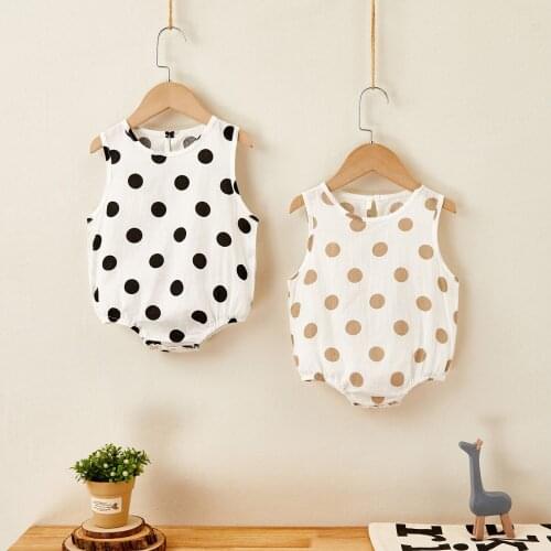 Summer Korean baby polka dot cotton and linen sleeveless one-piece romper for men and women baby refreshing little hats