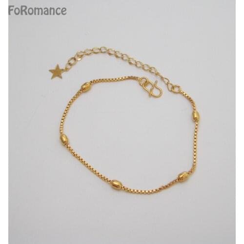 Foromance LADY YELLOW GOLD SOLID GP FILLED BOX CHAIN WITH BEADS BRACELET PLUS EXTRA LINK CHAIN 16CM+5.5CM WIDTH 1MM