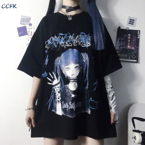 Summer Grunge Clothes Female Tee Aesthetic Loose Women T-shirt Punk Streetwear E Girl Gothic Top T-shirts Harajuku Clothes Alt