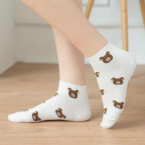 Cartoon Bear Cotton Socks Fashion College Style Casual Breathable Socks Funny Happy Animal Ankle Socks Women Kawai Short Socks