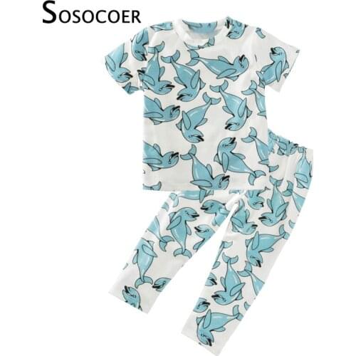 SOSOCOER Boy Clothing Set 2017 Cartoon Dolphin T Shirts+Pants 2pcs Girl Clothing Sets Summer Style Animal Fish Kids Baby Clothes
