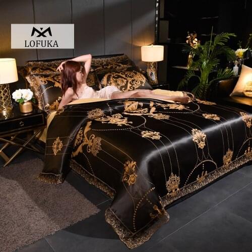 Lofuka Luxury Jacquard Black Bedding Set European Comforter Duvet Cover Bed Sheet Pillowcase Double Queen King Free Shipping