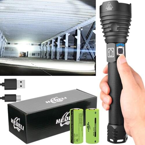 Powerful Tactica Flashlight USB Rechargeable Torch XHP90 XHP90.2 Flash Light High Power LED Flashlights 18650 26550 Linterna