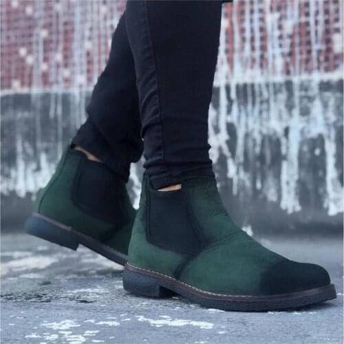 BOA Causal Men Sports Boots Half Ankle Chelsea Step-in Wheel Suede Khaki Green Color Casual Base Original Men Design BA0058