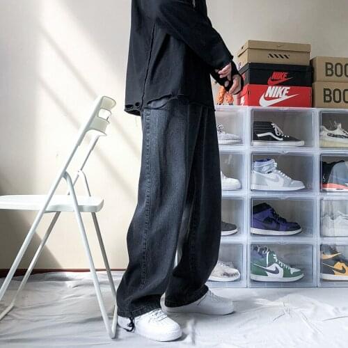 2021 Mens Thicken Wash Jeans Retro Streetwear Hip Hop Casual Pants Loose Blue/black Straight Pants Elastic Waist Trousers