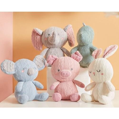 Soft Cute Stuffed Koala Toy Plush Knitting Rabbit Elephant Dinosaur Pig Toy Animals Plushie Doll Pillow Sofa Decor For Kids Gif