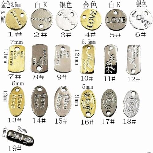 50pcs/Pack Alloy Nail Art Charms Decals Punk Round Rectangle Oval Love Letter Iron Sheets 3D DIY Metal Accessories Sticker Tools