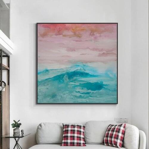 Wall painting Handmade Abstract Oil Painting Modern Pink Blue Picture Canvas painting Home Decorative For Living Room bed room